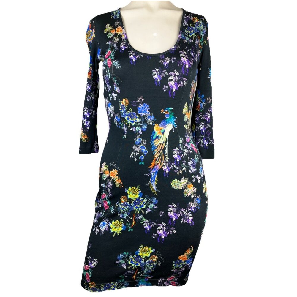 S Roberto Cavalli Phoenix Lotus Asian Viscose Stretch Dress Bodycon
